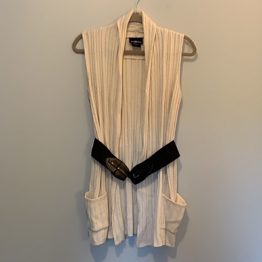 Long Cream Sweater Vest with Belt